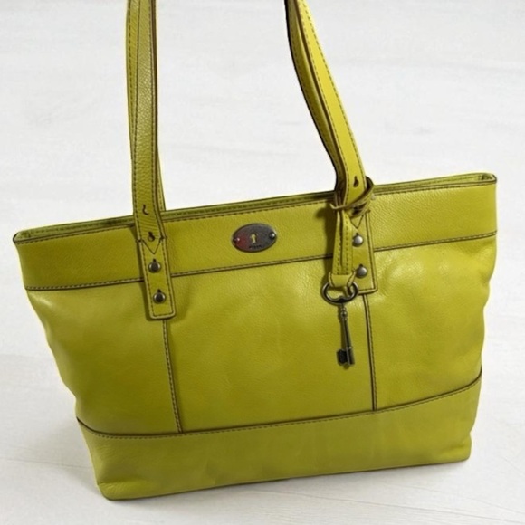 Fossil Yellow Leather Tote with Structured Design - Picture 1 of 8
